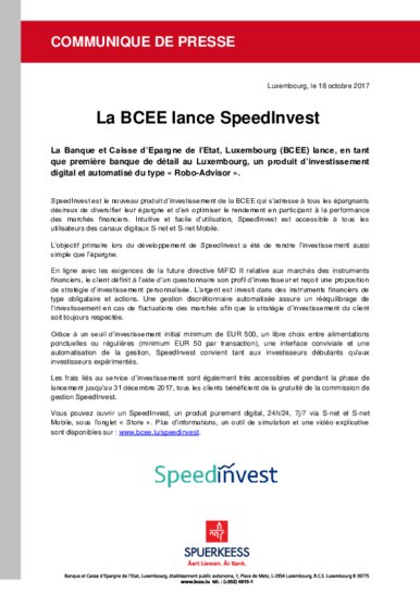 BCEE veröffentlicht SpeedInvest (nur französische Fassung)